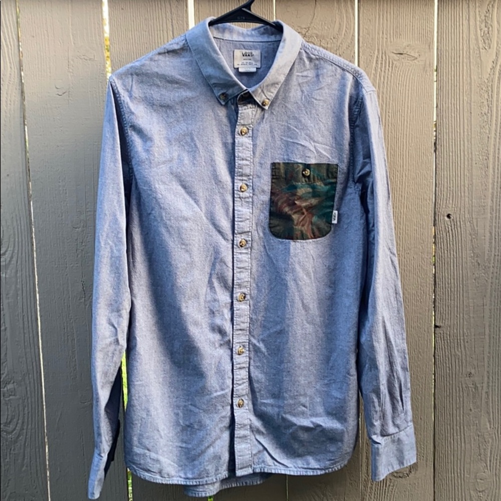 Gray Vans Button Down Shirt w/ Camouflaged Pocket